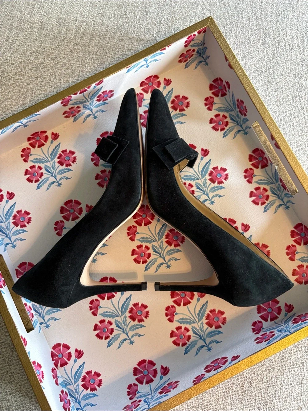 Ann Taylor Black Suede Pointed-Toe Bow Pumps